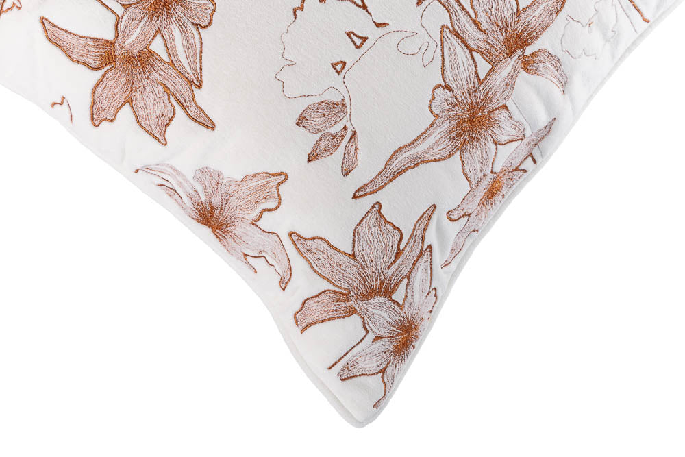 Almofada Veludo Off White Bordada Floral Rouge De Fer 50x50 - Muguet Home
