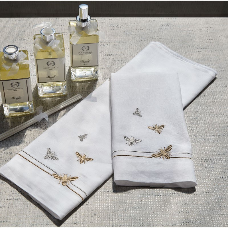 Toalha De Visita Abeille Linho Branco Bordado 37x54 - Muguet Home