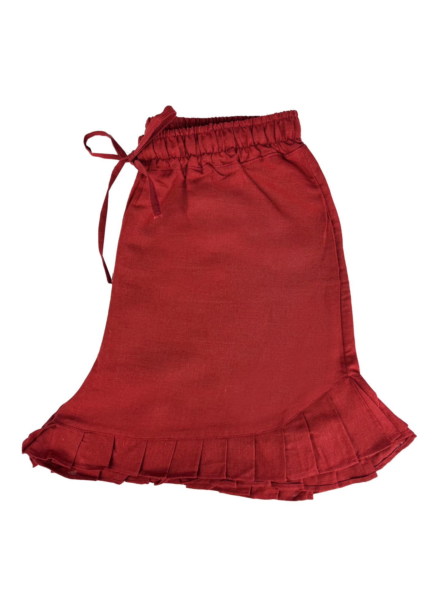 Shorts Bruma Coralina Alfaiataria Linho Bordô Babados