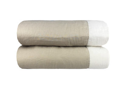 Colcha Bruma Coralina Linho Bege e Branco Costas 600 Fios Branco