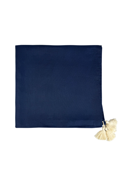 Manta Canto Das Conchas Em Linho Marinho Com Tassels 1,30x2,50