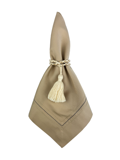Guardanapo Canto Das Conchas 600 Fios Bege Bordado Pespontos 45x45