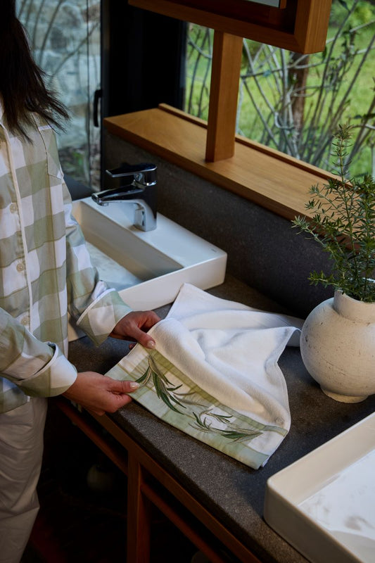 Toalha De Lavabo Refúgio Natural Barrado Xadrez Verde Bosdada - Muguet Home