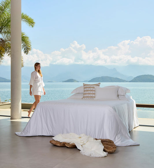 Capa Para Duvet Costa Serena 600 Fios Branco Nervuras