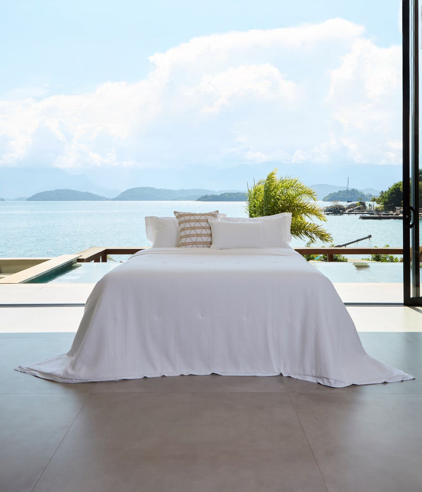 Colcha Costa Serena Tecido Decor Branco e 600 Fios