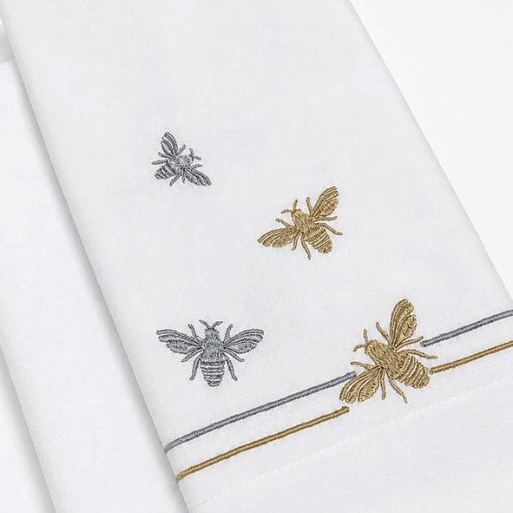 Toalha De Visita Abeille Linho Branco Bordado 37x54 - Muguet Home