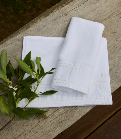 Toalha De Lavabo Pages Blanches Barrado Em Linho Branco Bordado